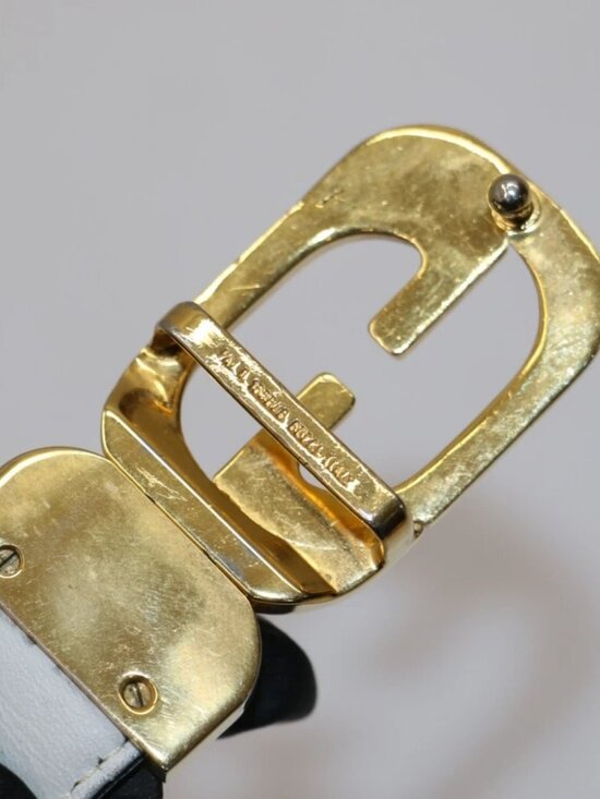 Gucci Vintage 1970\'s Reversable Leather Gold G Buckle Belt - Black/White/Gold main image 12